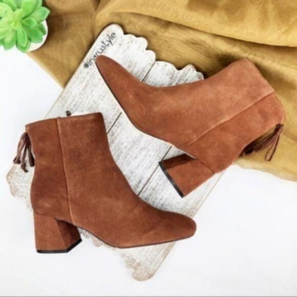 NWT CORSO COMO Tan Cognac Suede Block Heel Booties 8.5 - Picture 2 of 8
